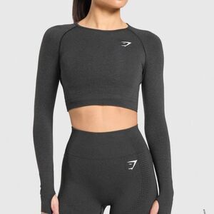 Gymshark Black Marl Vital Crop Top Long Sleeve XS
